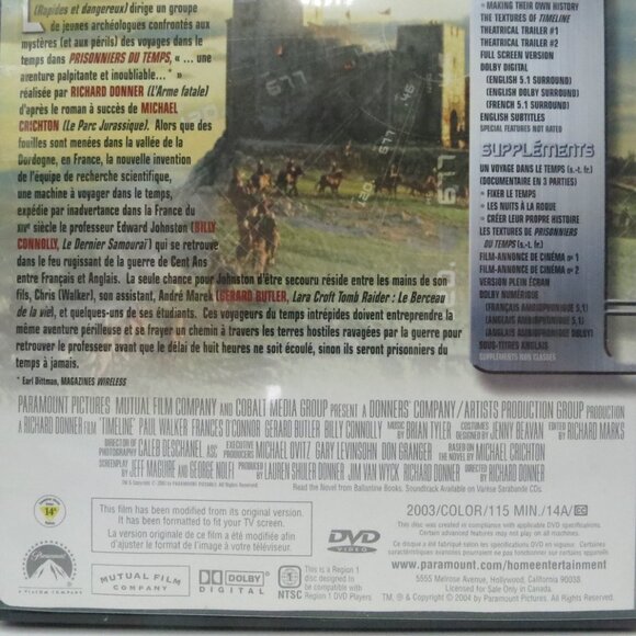 Timeline DVD Paul Walker 2003 - Picture 4 of 5
